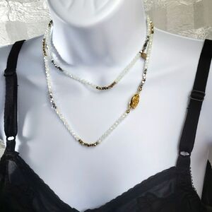 B.b.Lila Gold & White Stones Cute Handmade Necklace